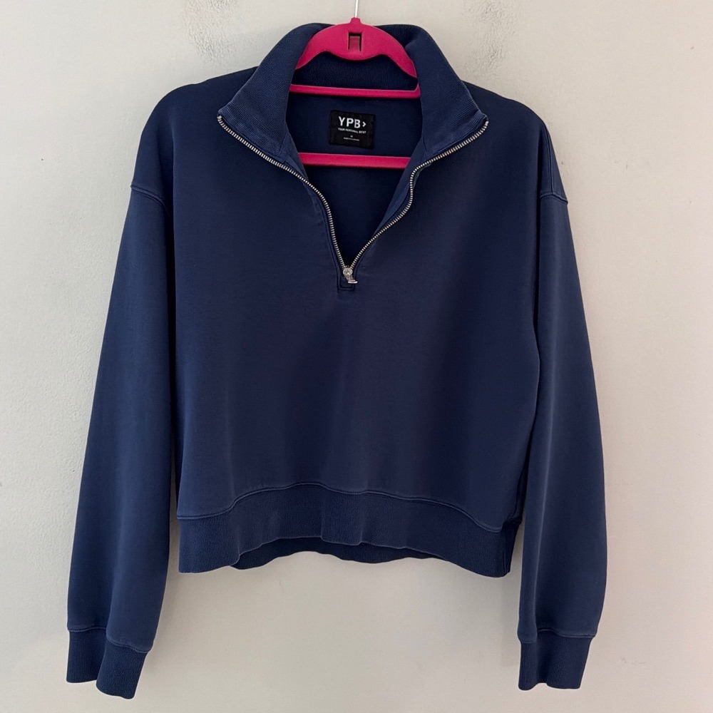 YPB Abercrombie Navy Blue Quarter Zip Cropped Sweatshirt Womens Medium